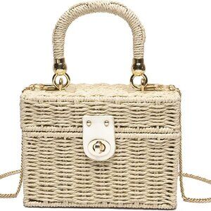 Women's Straw Bag Wicker Woven Basket Beach Purse Summer Purses Vacation Handbag
